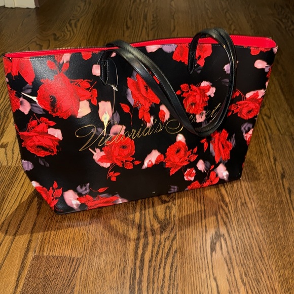 Victoria's Secret Black and Red Floral Tote - Picture 4 of 12